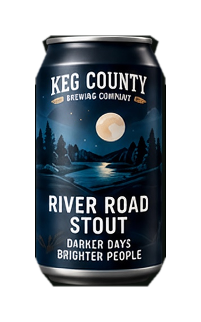 River Road Stout can with moonlit river artwork